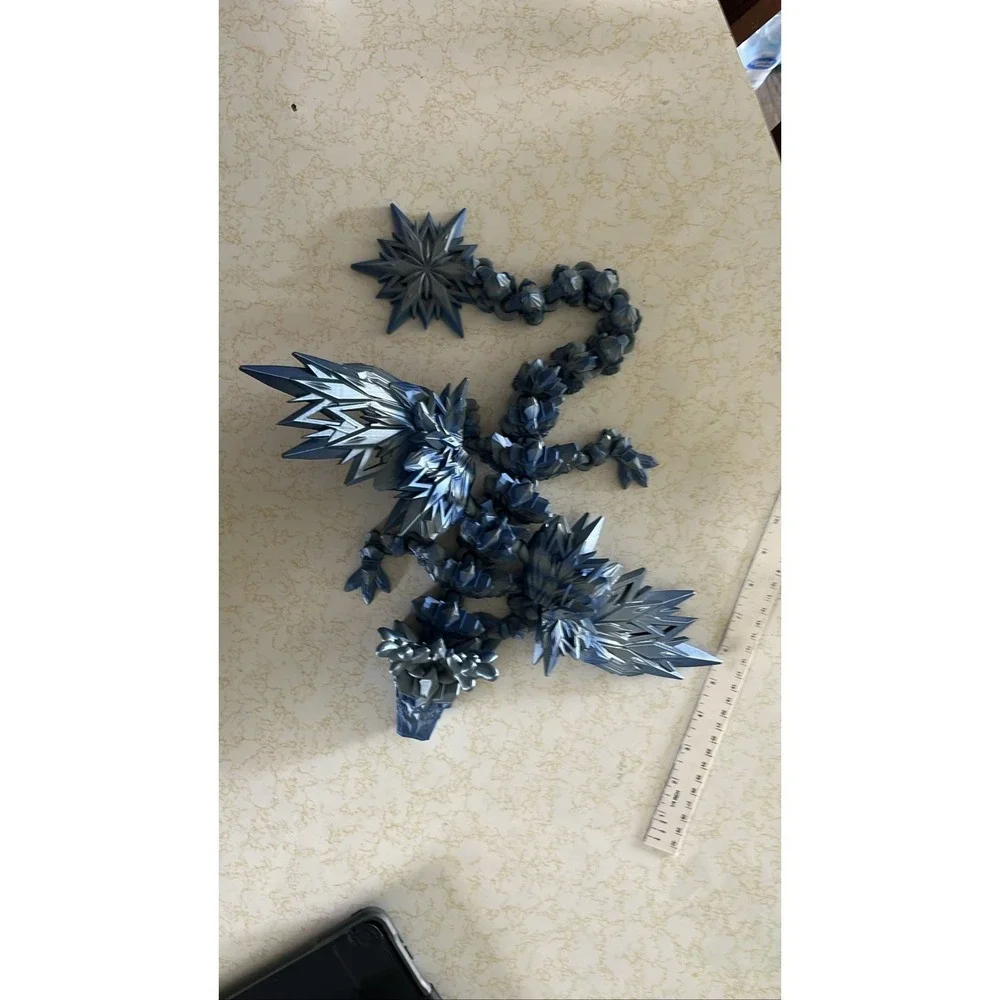 3D Printed Articulated Crystal Winged Dragon Fidget Toy‎ Blue Flexible Decor